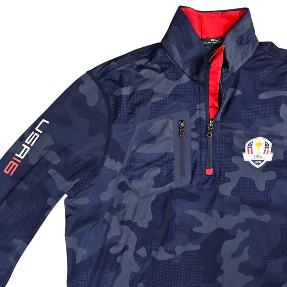 RLX Ralph Lauren Shirt Mens Medium Blue Camo US Ryder Cup Team Pullover 2016 - Picture 6 of 16
